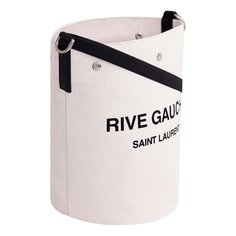Saint Laurent Rive Gauche Black Leather Trim Linen Bucket - Picture 2 of 4